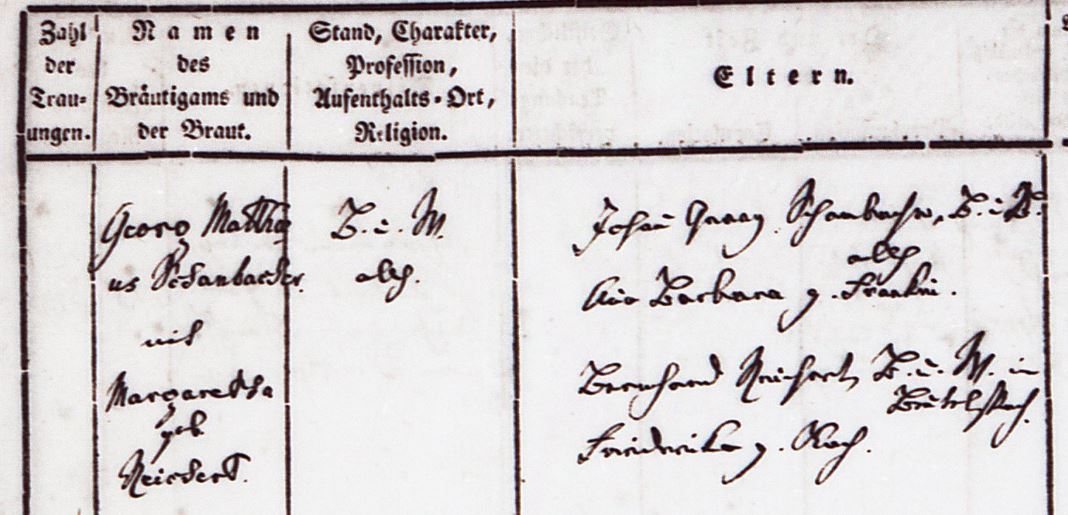 mariage record Großheppach, 1828